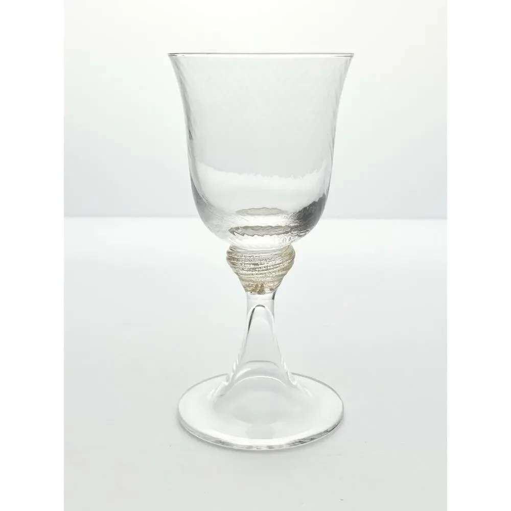 Murano Torcée 4 Wine Glasses 6” 6oz Swirl Optic Hand Blown 24k Gold Flakes Italy